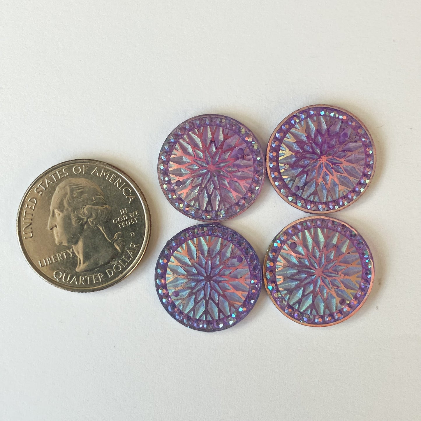 Purple Round Rhinestone Flatback Cabochons – Set of 4