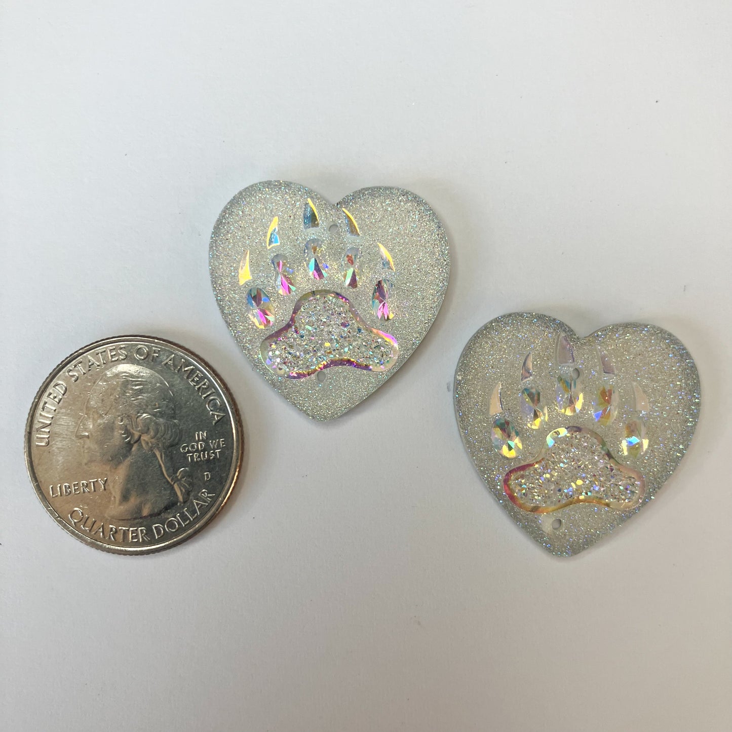Silver Heart-Shaped Bear Claw Resin Centers - Set of 2