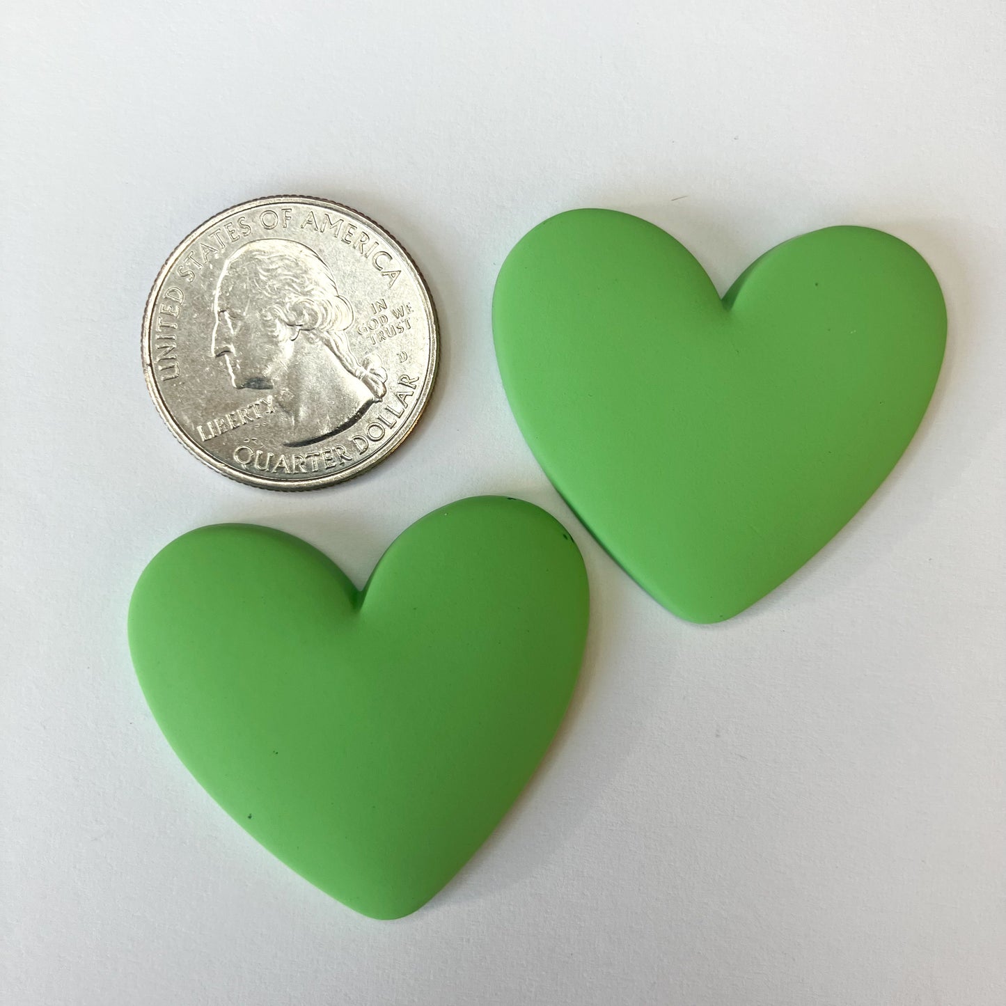 Green Flatback Resin Heart Cabochons – Set of 2
