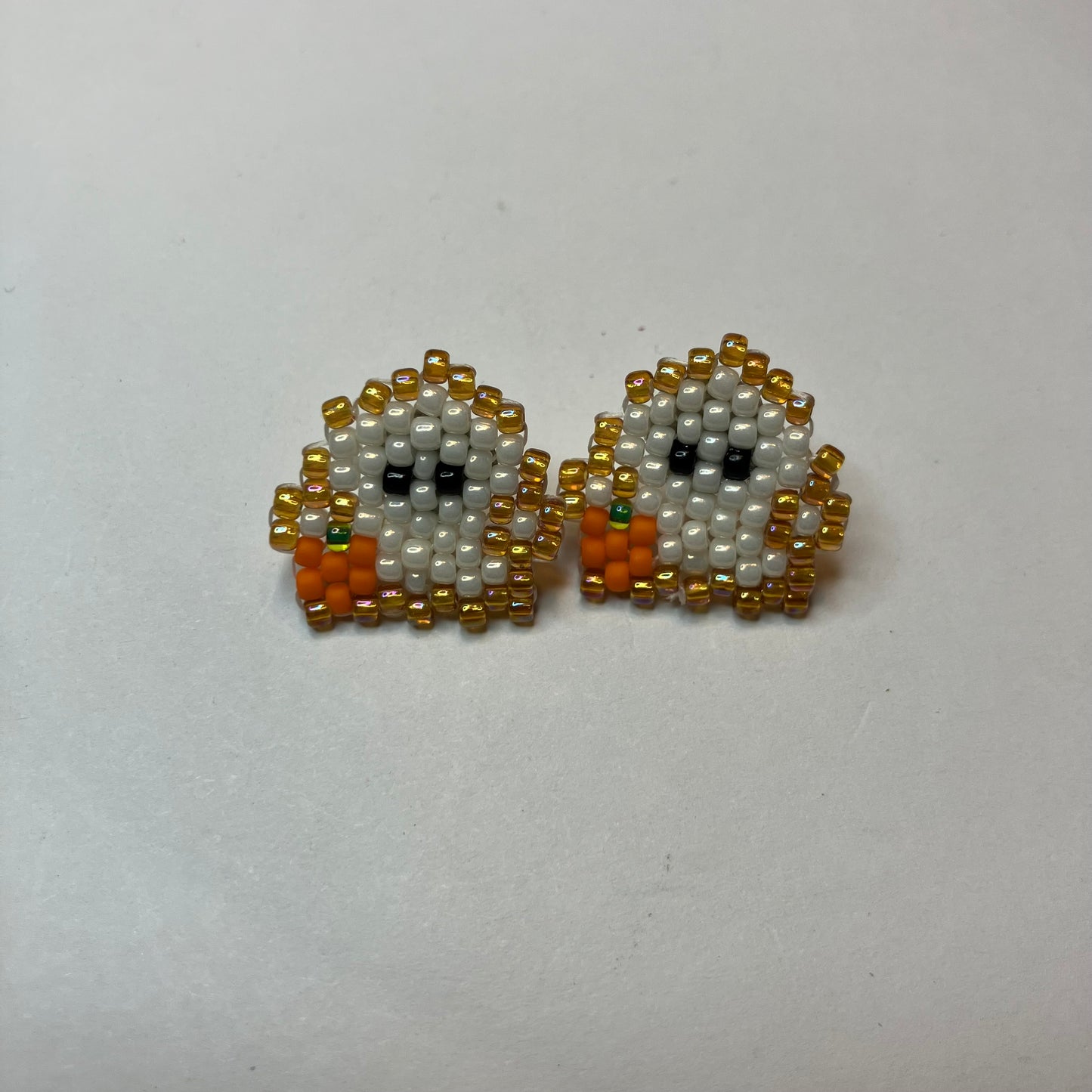 3/4" Beaded Ghost Pumpkin Earrings
