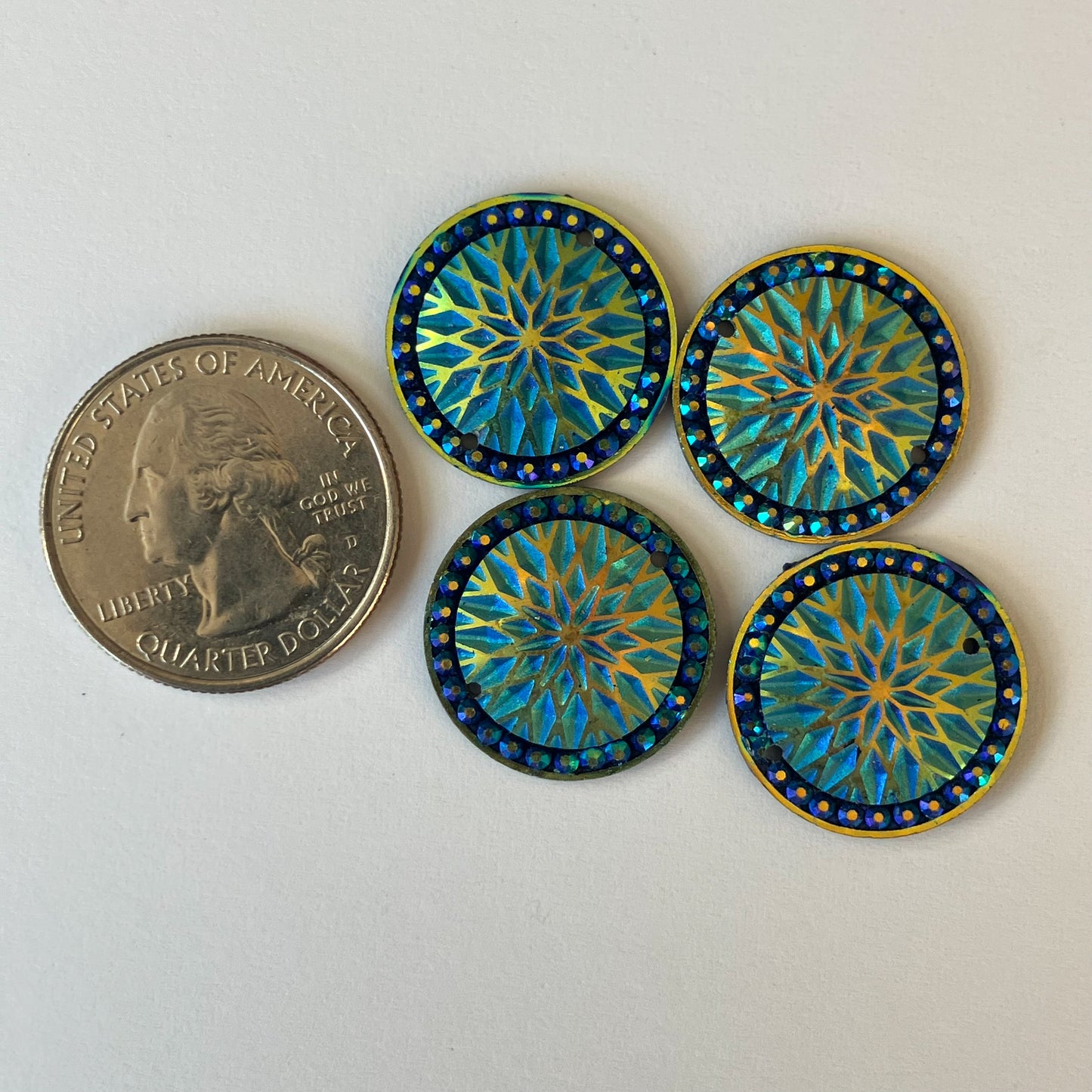 Green Round Rhinestone Flatback Cabochons – Set of 4