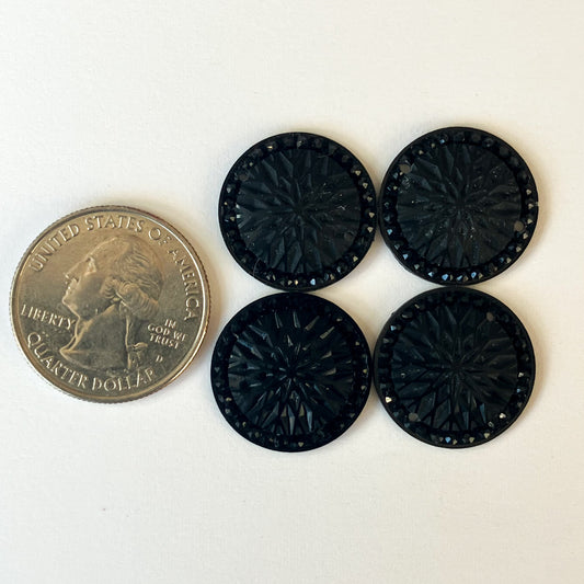 Black Round Rhinestone Flatback Cabochons – Set of 4
