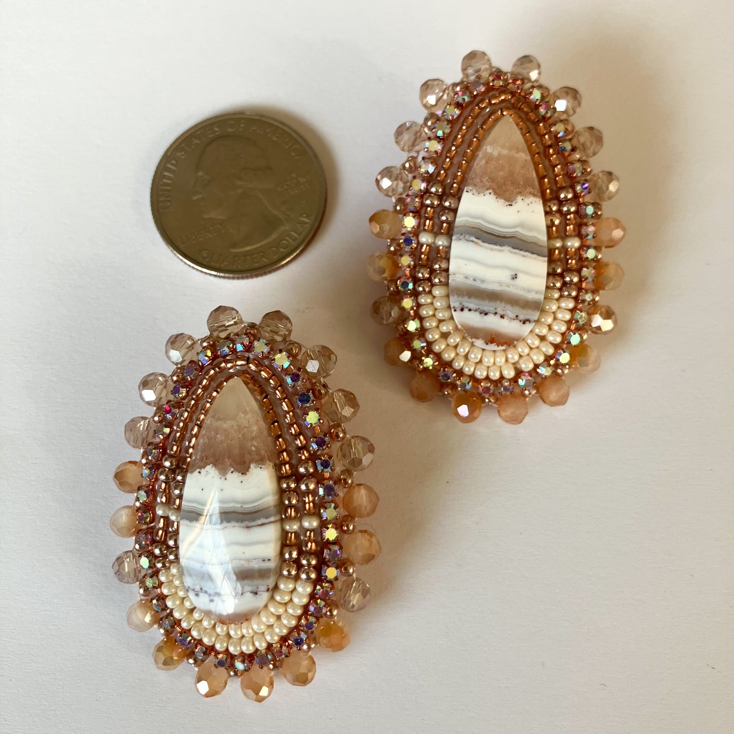 Pink Stone Cabochon Earrings