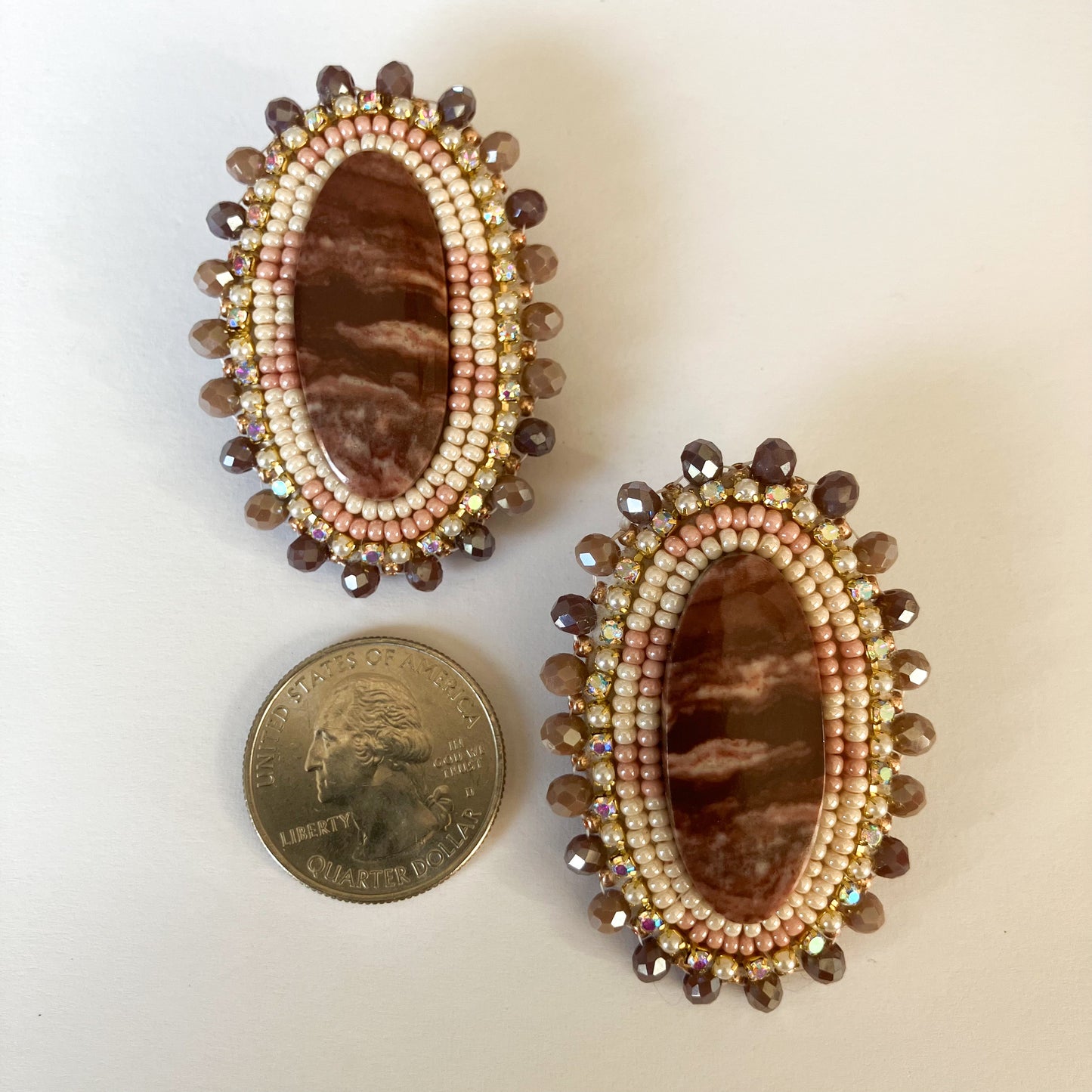 Red Jasper Cabochon Beaded Earrings