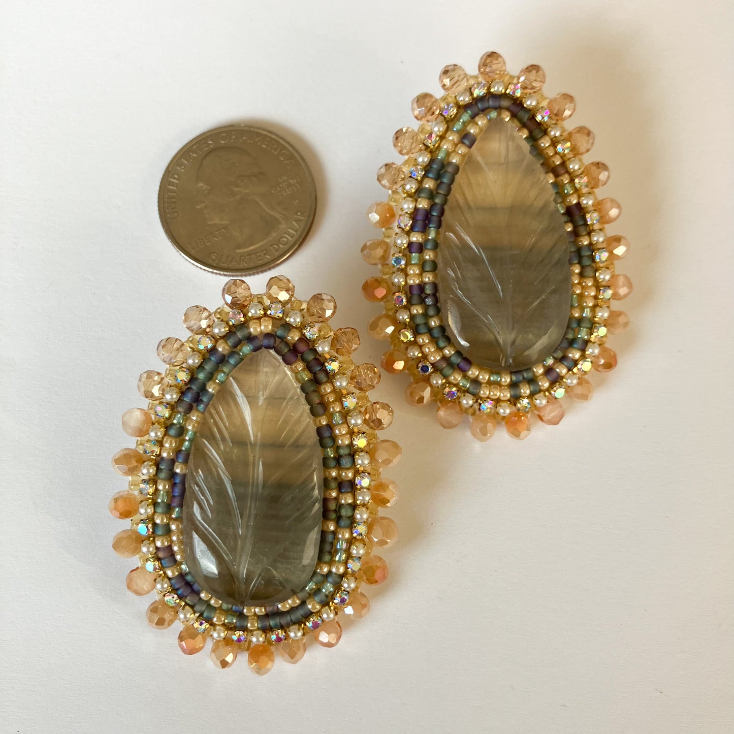 Rainbow Fluorite Cabochon Beaded Earrings