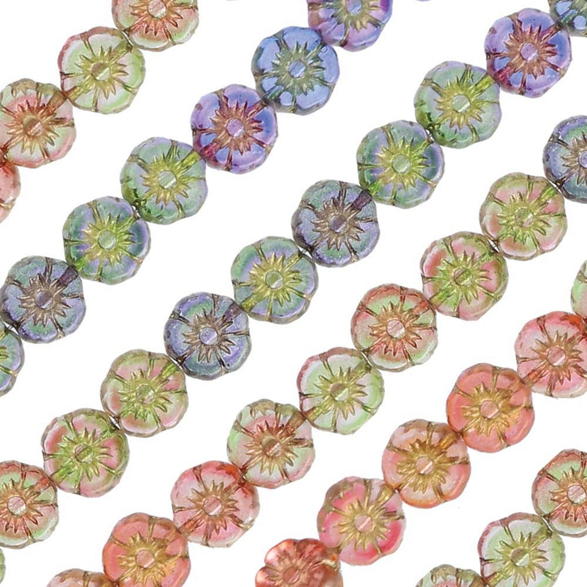 Gold Sun Daisies Bead Strand – Czech Glass