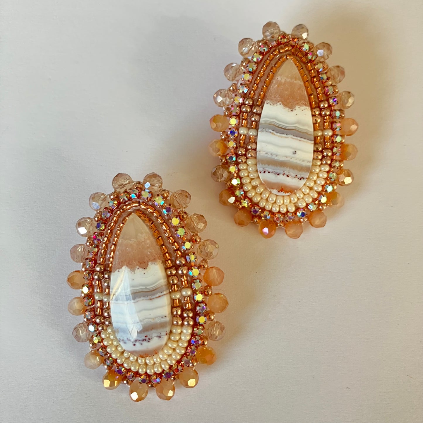 Pink Stone Cabochon Earrings