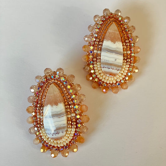 Pink Stone Cabochon Earrings
