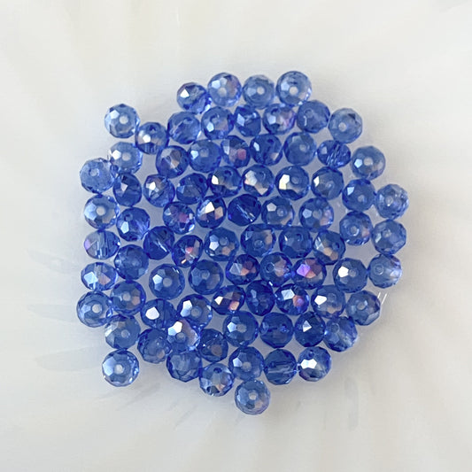 6mm Transparent Blue Glass Rondelle Beads – 15g Bag