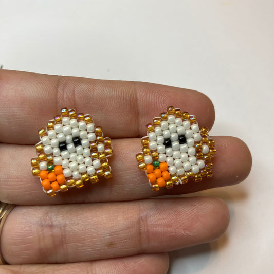 3/4" Beaded Ghost Pumpkin Earrings