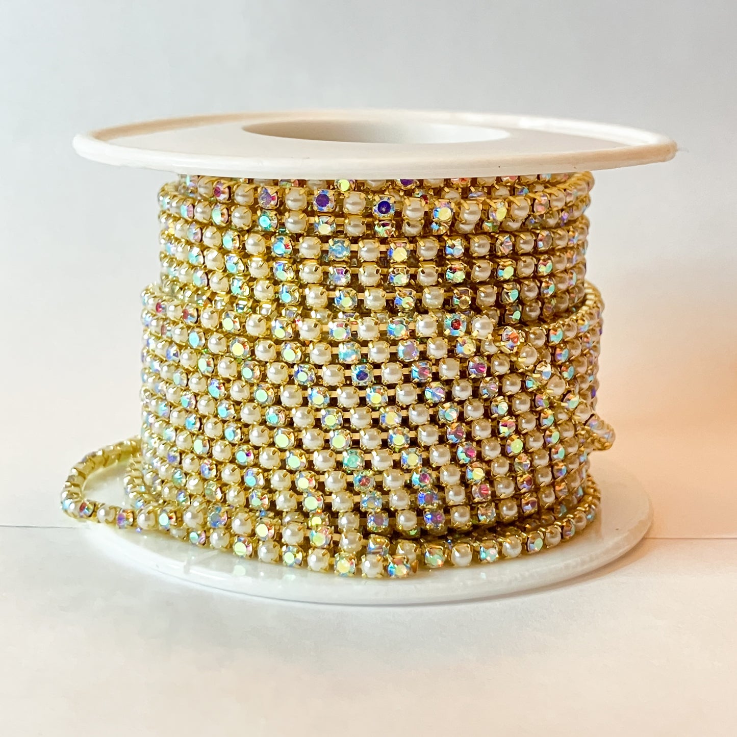 SS6 ABS Crystal & Pearl Gold Banding – 1 Yard or 10-Yard Roll