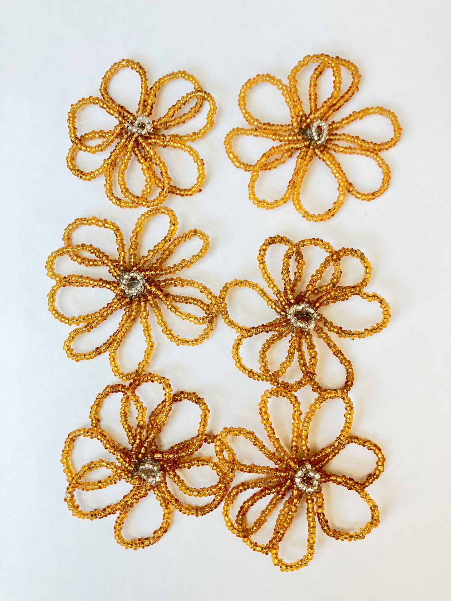 Set of 6 Handmade Beaded Wire Flowers – Approx. 2" Each