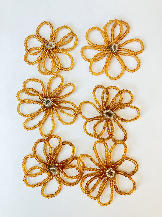 Set of 6 Handmade Beaded Wire Flowers – Approx. 2" Each