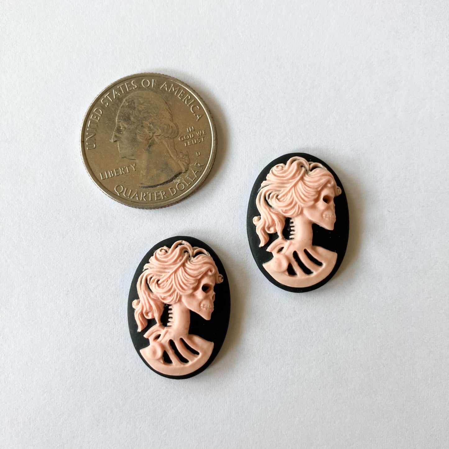 Pink and Black Skull Cabochon Set – 25x18mm (2 Pieces)