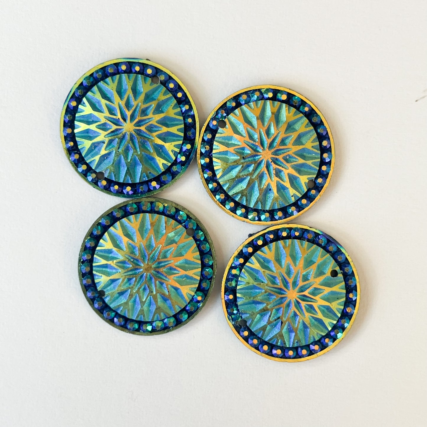 Green Round Rhinestone Flatback Cabochons – Set of 4