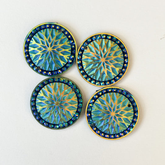 Green Round Rhinestone Flatback Cabochons – Set of 4