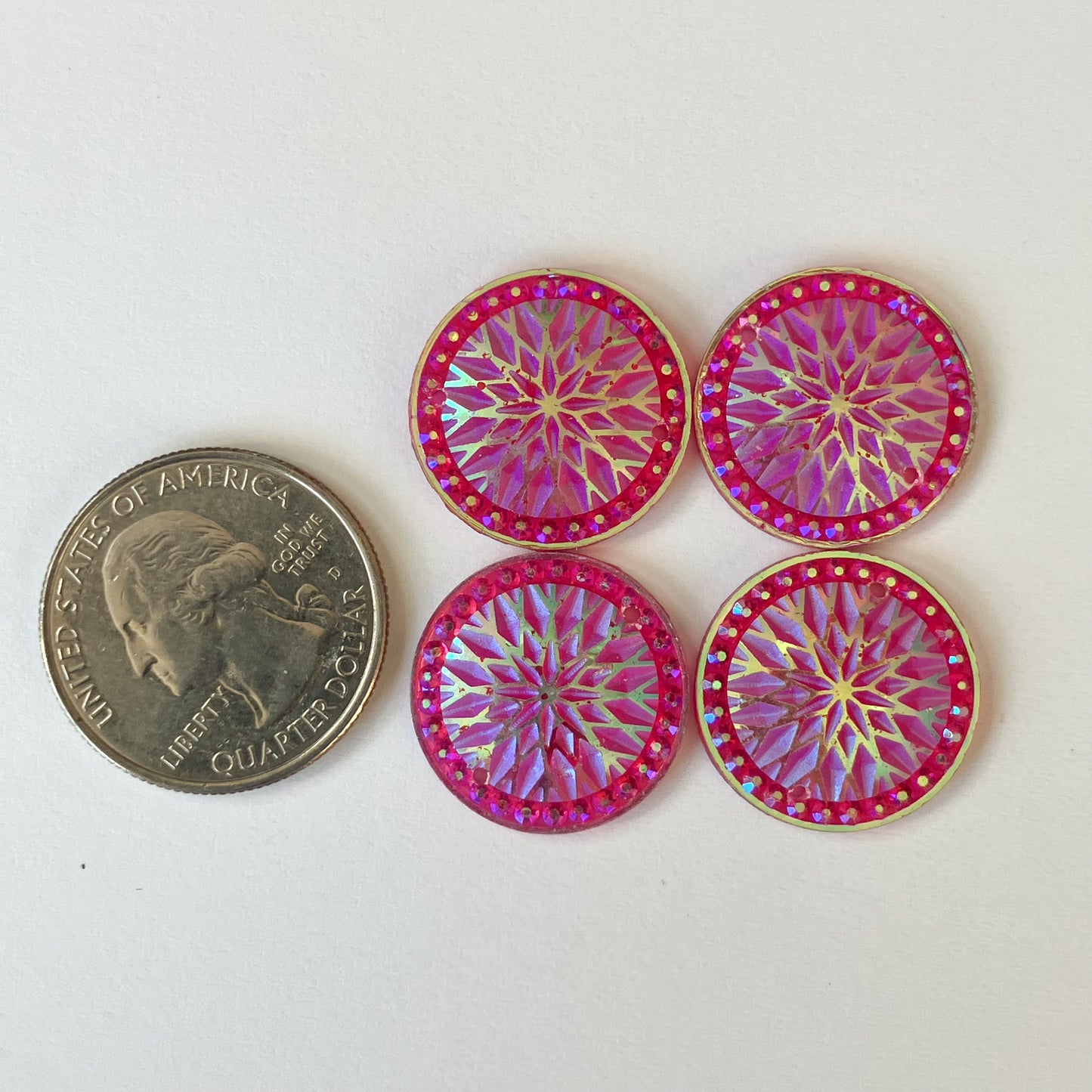Pink Round Rhinestone Flatback Cabochons – Set of 4
