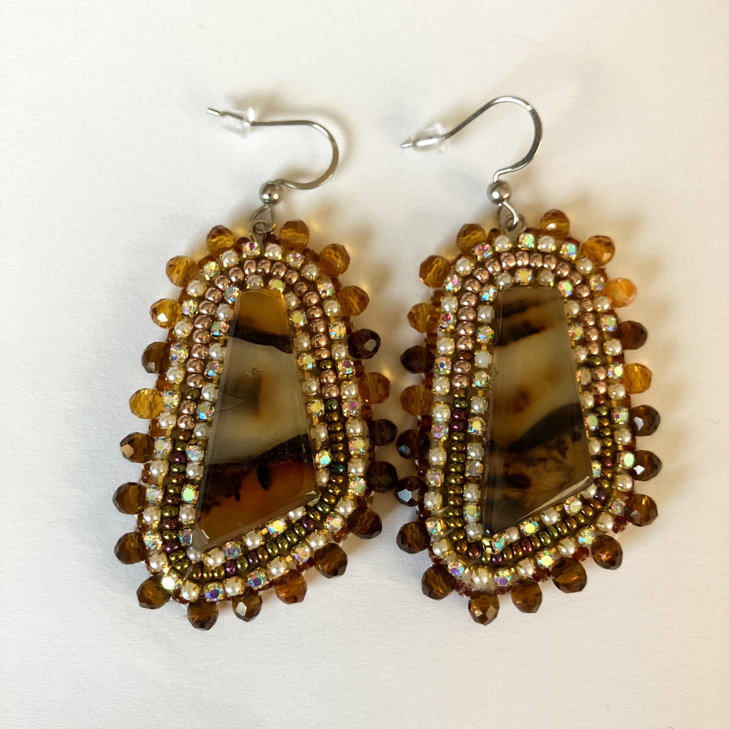 Banded Agate Cabochon Beaded Earrings – Stainless Steel Hooks