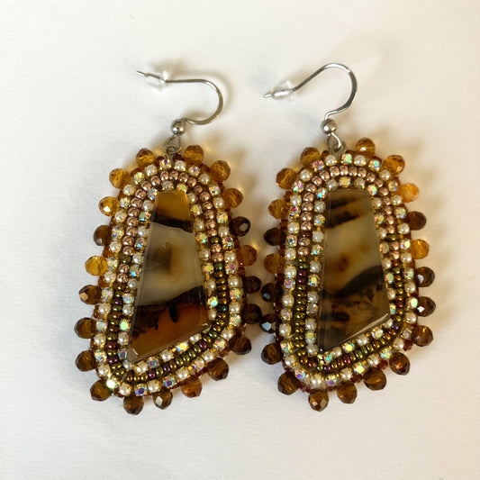 Banded Agate Cabochon Beaded Earrings – Stainless Steel Hooks