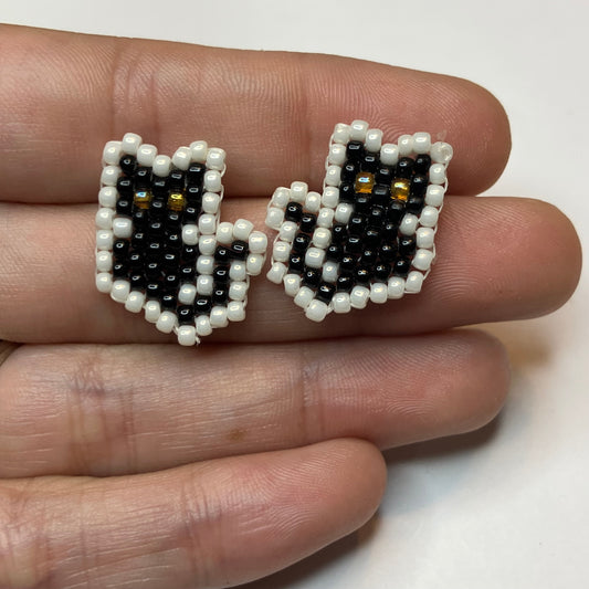 1" Beaded Black Cat Earrings