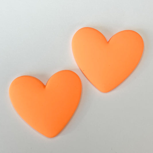 Neon Orange Flatback Resin Heart Cabochons – Set of 2