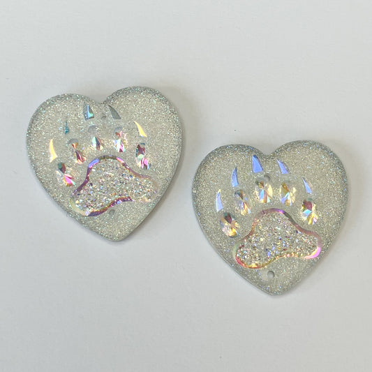Silver Heart-Shaped Bear Claw Resin Centers - Set of 2