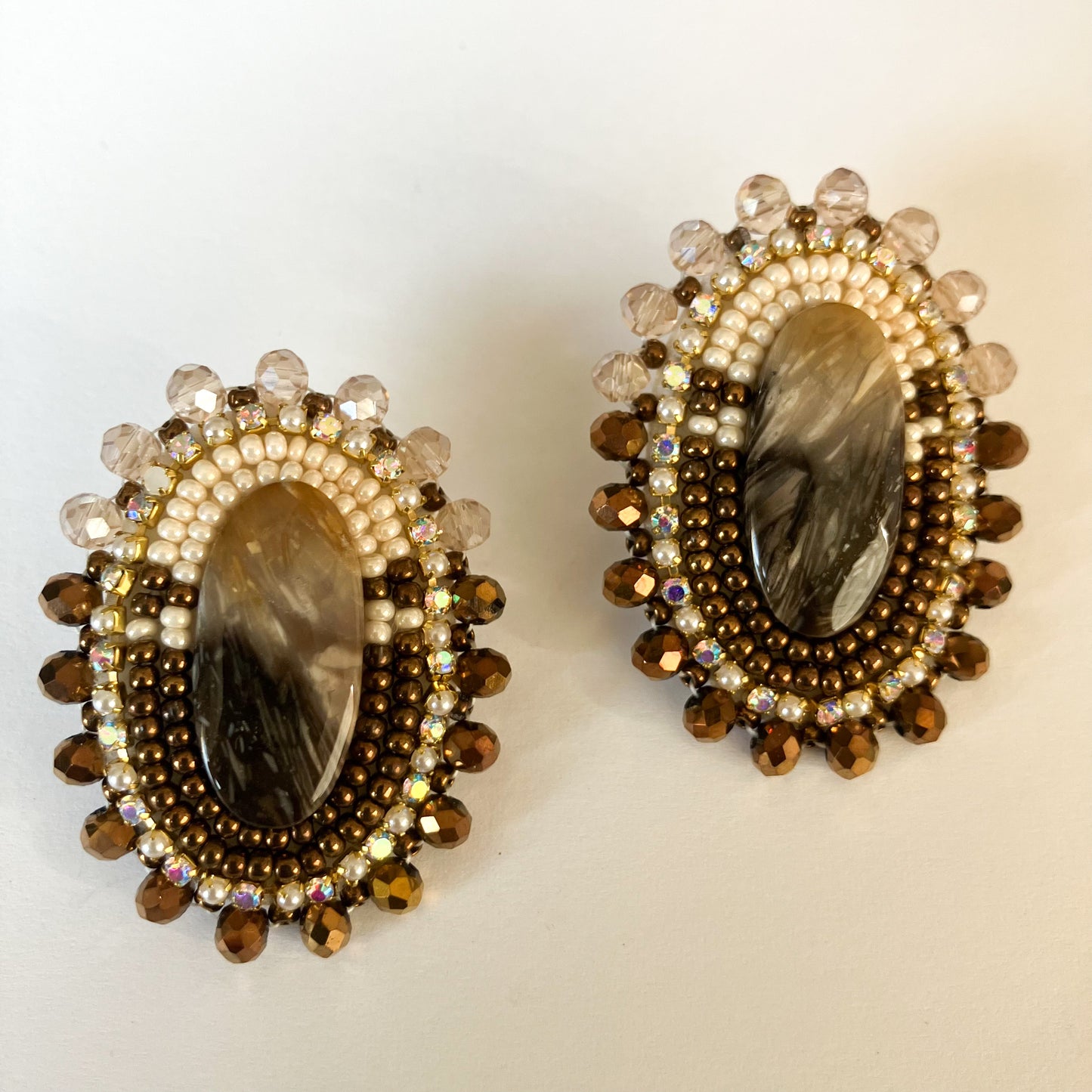 Fossilized Palm Root Cabochon Earrings