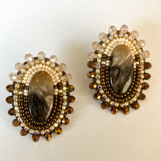 Fossilized Palm Root Cabochon Earrings