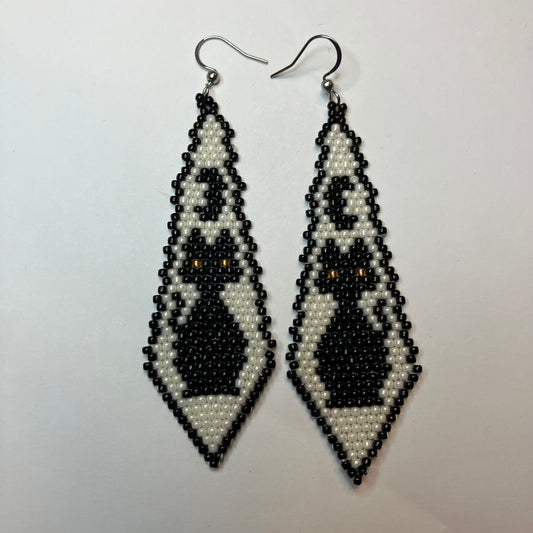3.5" Black Cat Brick Stitch Earrings