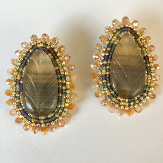 Rainbow Fluorite Cabochon Beaded Earrings