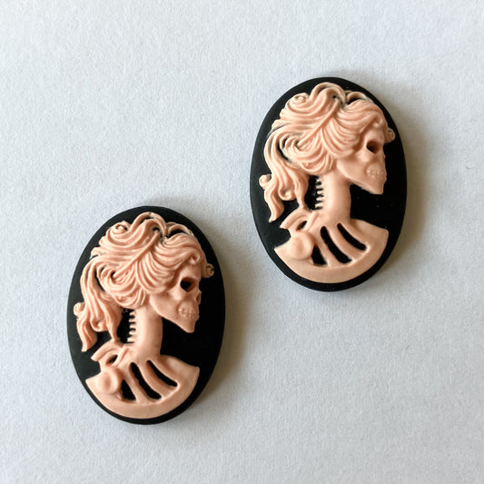 Pink and Black Skull Cabochon Set – 25x18mm (2 Pieces)