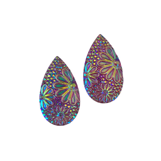 Purple Teardrop Resin Cabochons – Set of 2