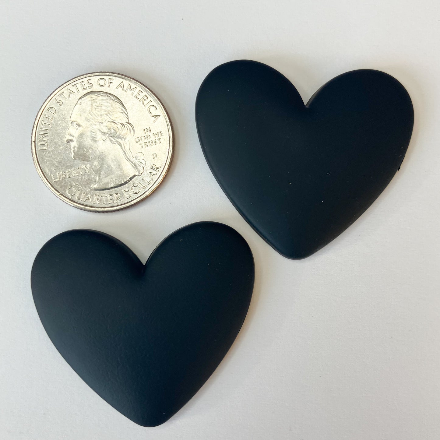 Black Flatback Resin Heart Cabochons – Set of 2