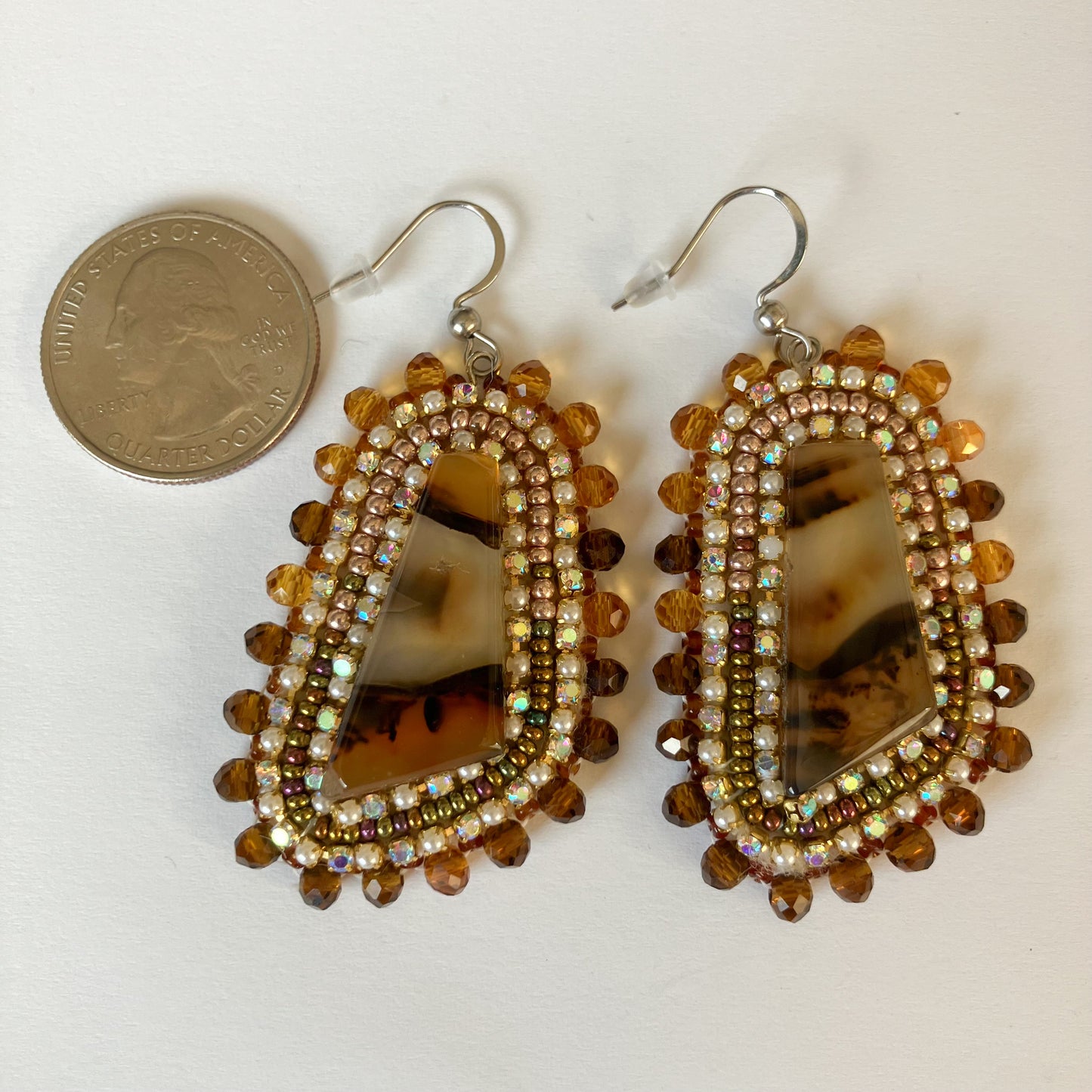 Banded Agate Cabochon Beaded Earrings – Stainless Steel Hooks