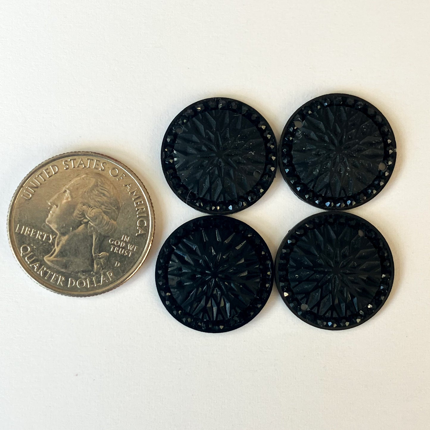 Black Round Rhinestone Flatback Cabochons – Set of 4
