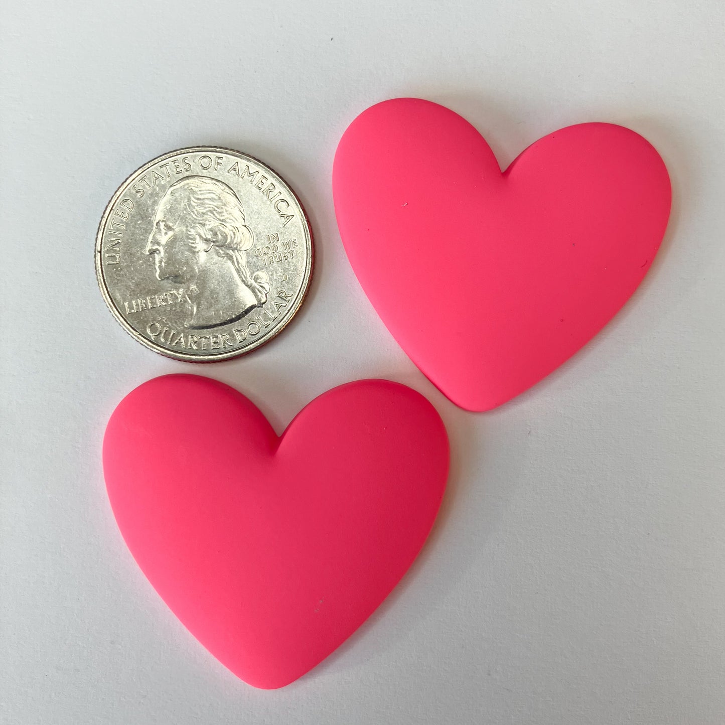 Hot Pink Flatback Resin Heart Cabochons – Set of 2