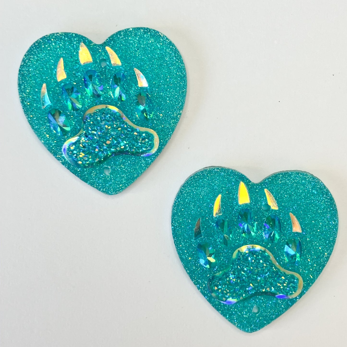 Blue Heart-Shaped Bear Claw Resin Centers - Set of 2