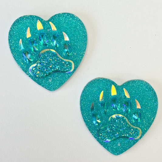 Blue Heart-Shaped Bear Claw Resin Centers - Set of 2