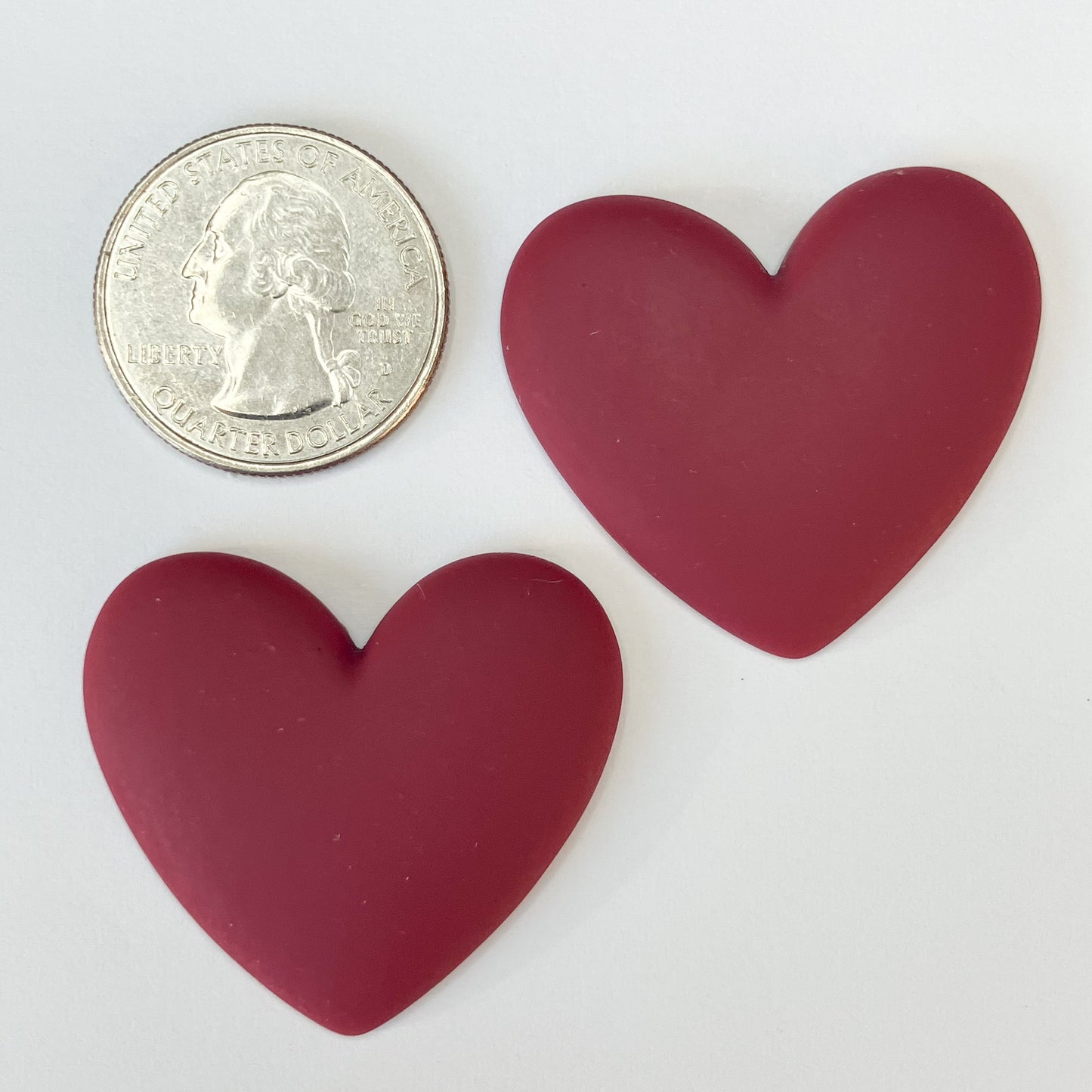 Maroon Flatback Resin Heart Cabochons – Set of 2