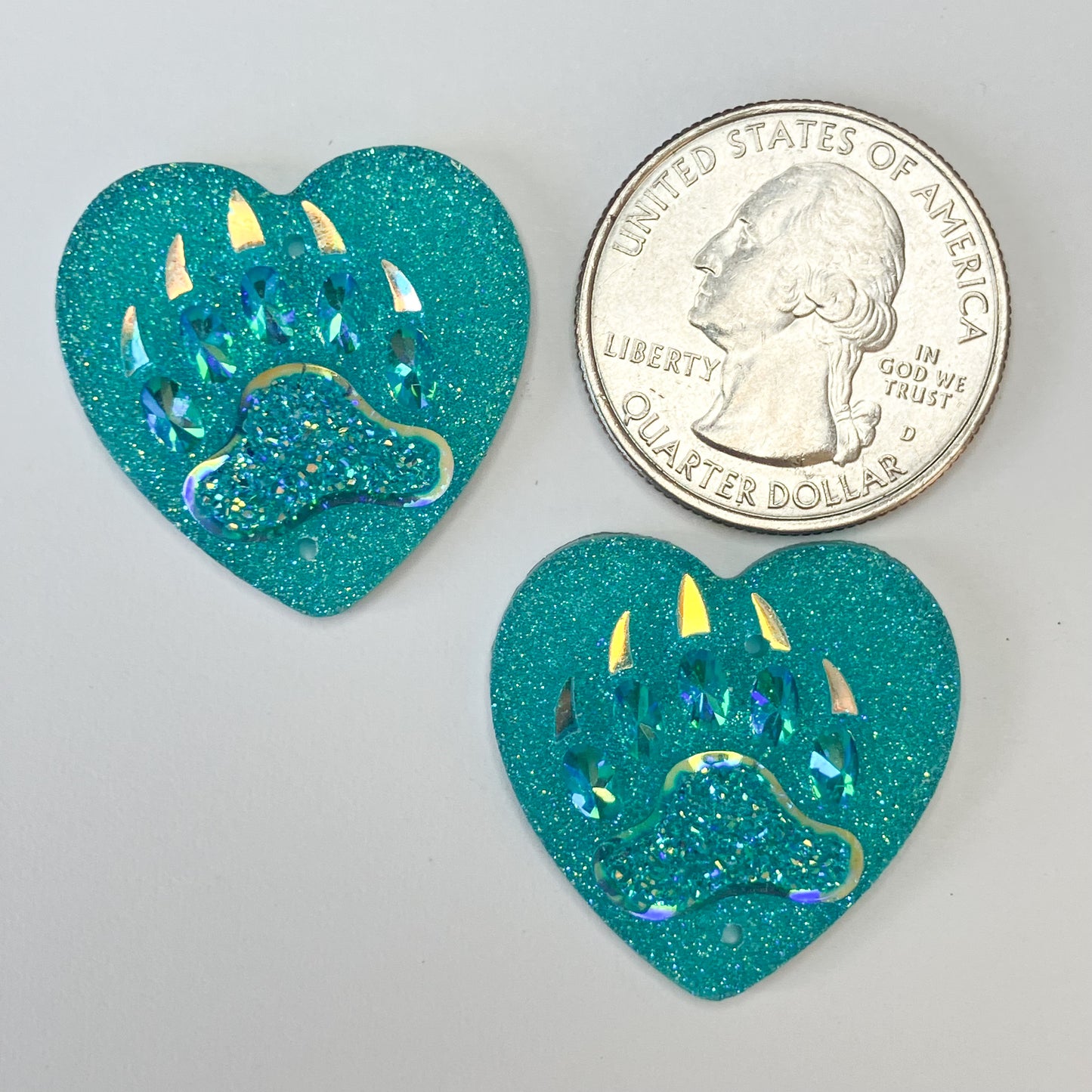 Blue Heart-Shaped Bear Claw Resin Centers - Set of 2