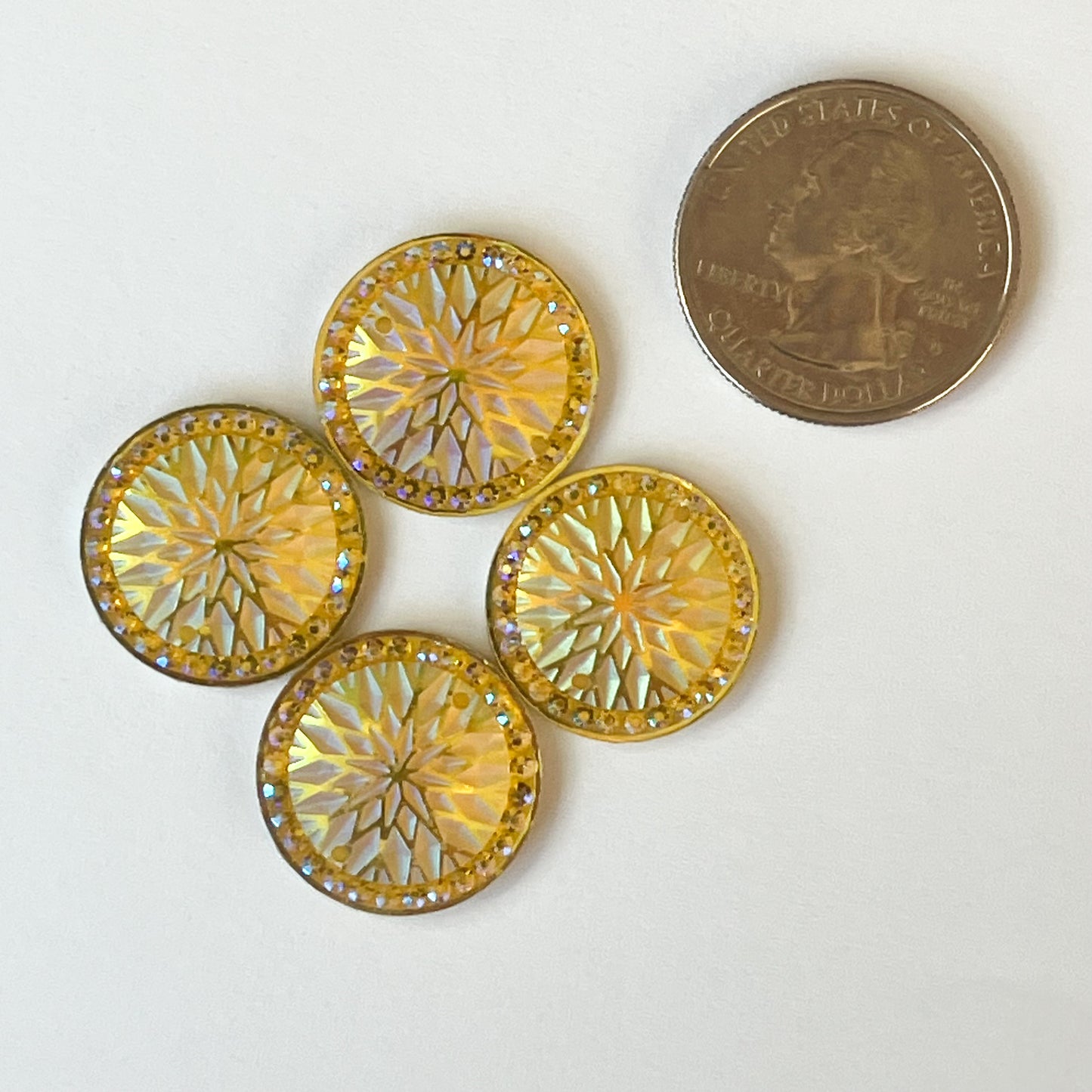 Yellow Round Rhinestone Flatback Cabochons – Set of 4
