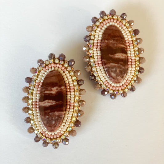 Red Jasper Cabochon Beaded Earrings