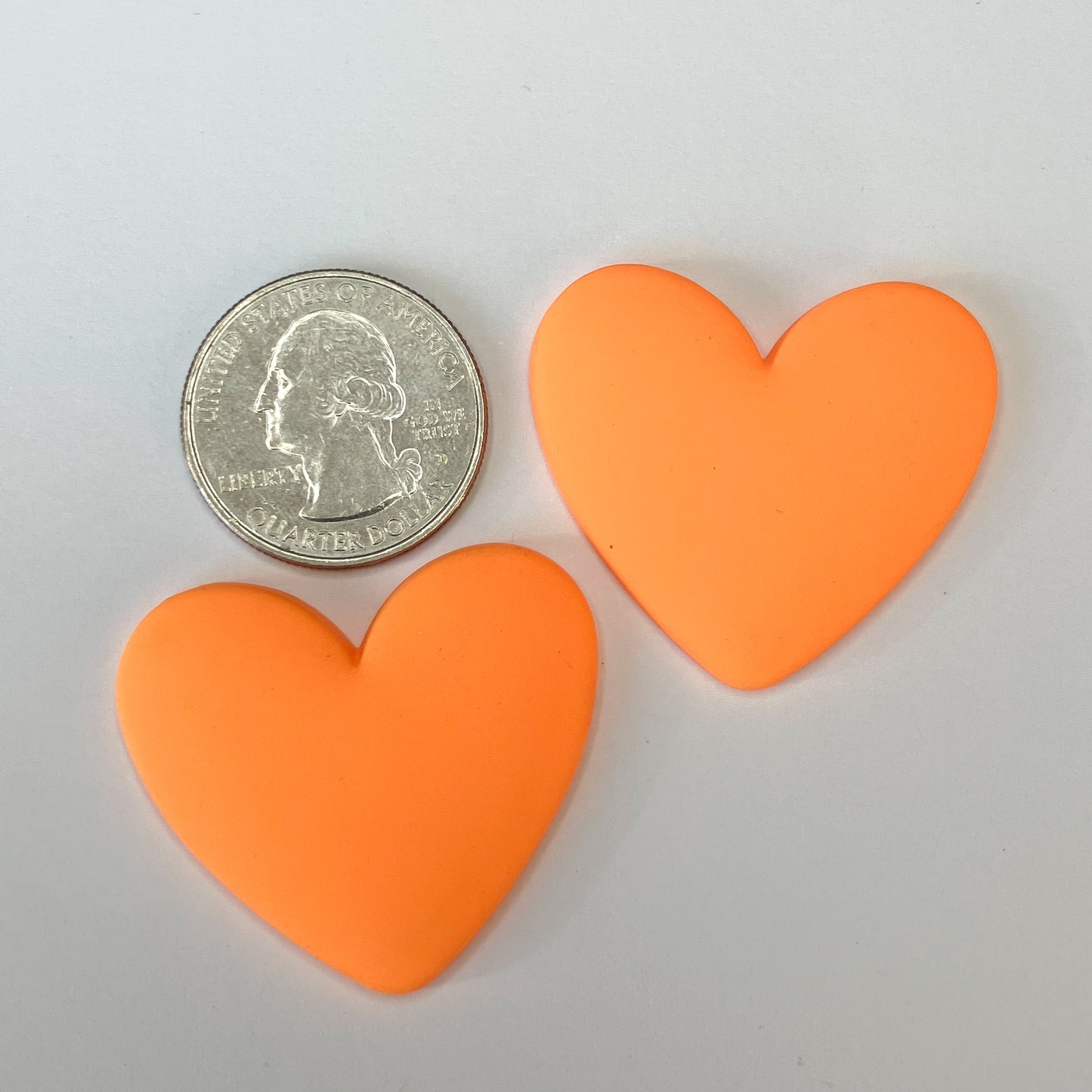 Neon Orange Flatback Resin Heart Cabochons – Set of 2