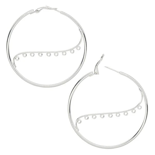 56mm Silver Hoop Earring Blanks with Loops – 4 Pack