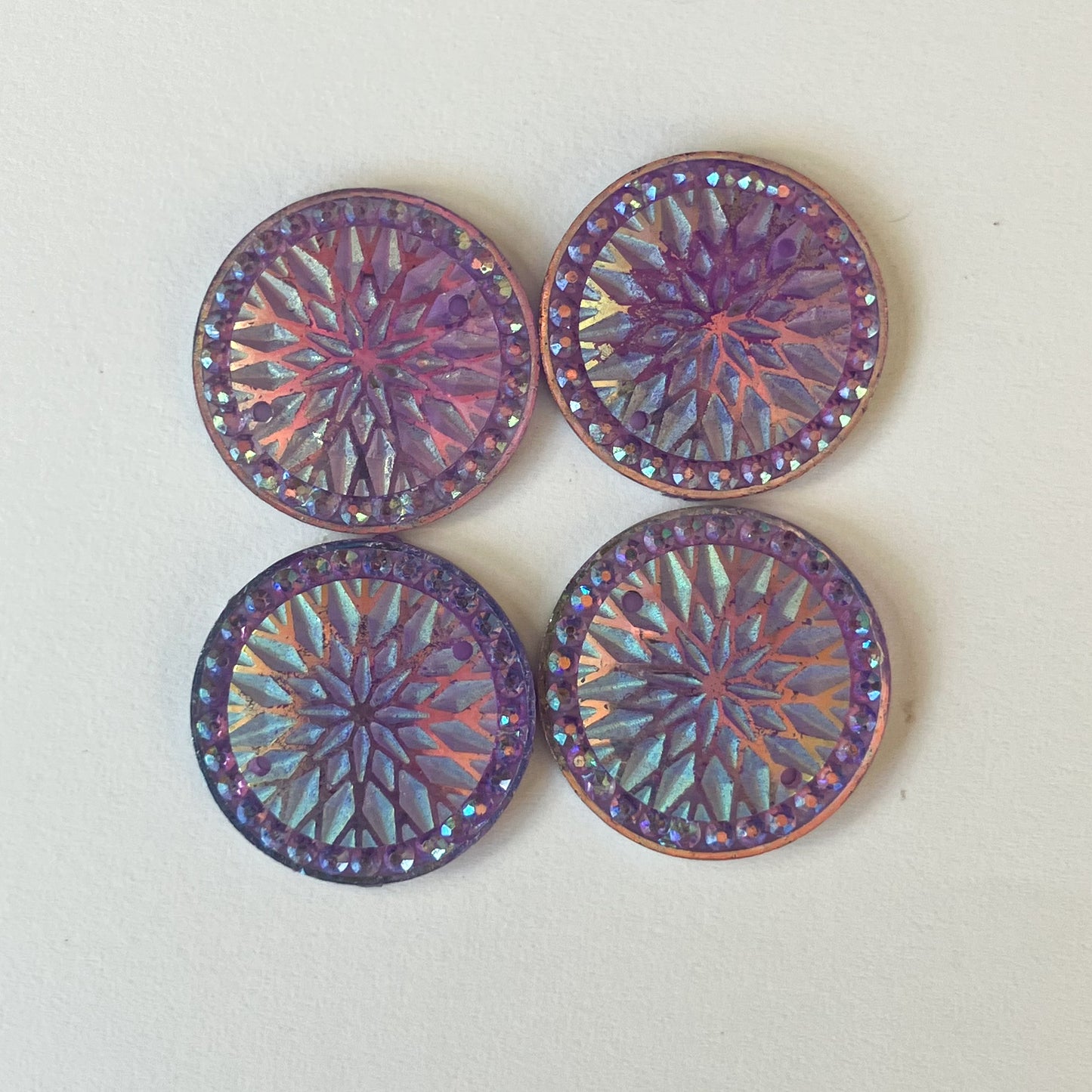 Purple Round Rhinestone Flatback Cabochons – Set of 4