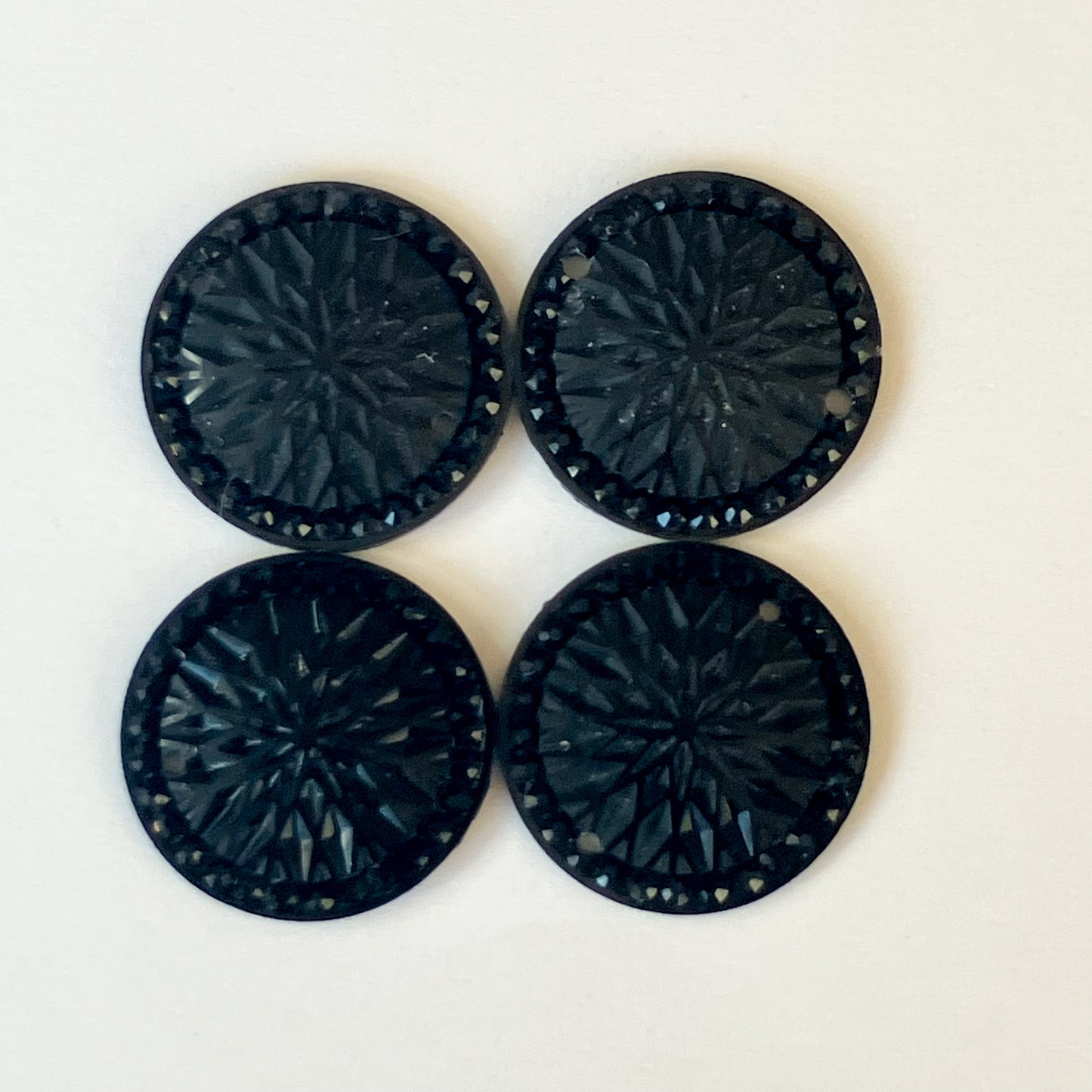 Black Round Rhinestone Flatback Cabochons – Set of 4