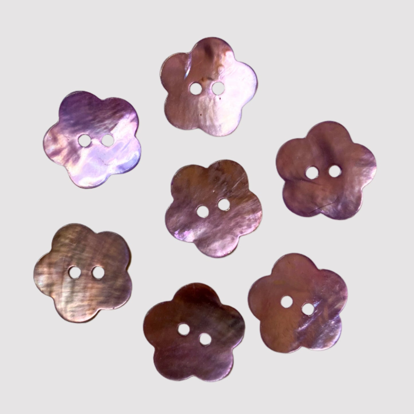 Purple Flower Shell Buttons – Set of 7 (1")