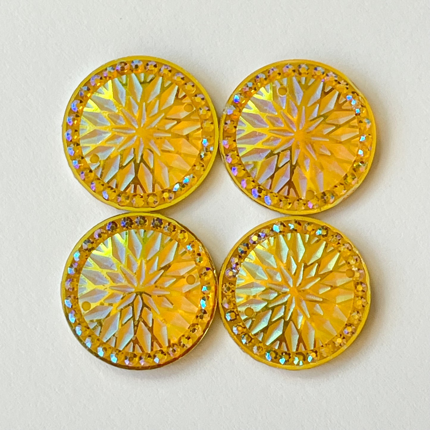 Yellow Round Rhinestone Flatback Cabochons – Set of 4