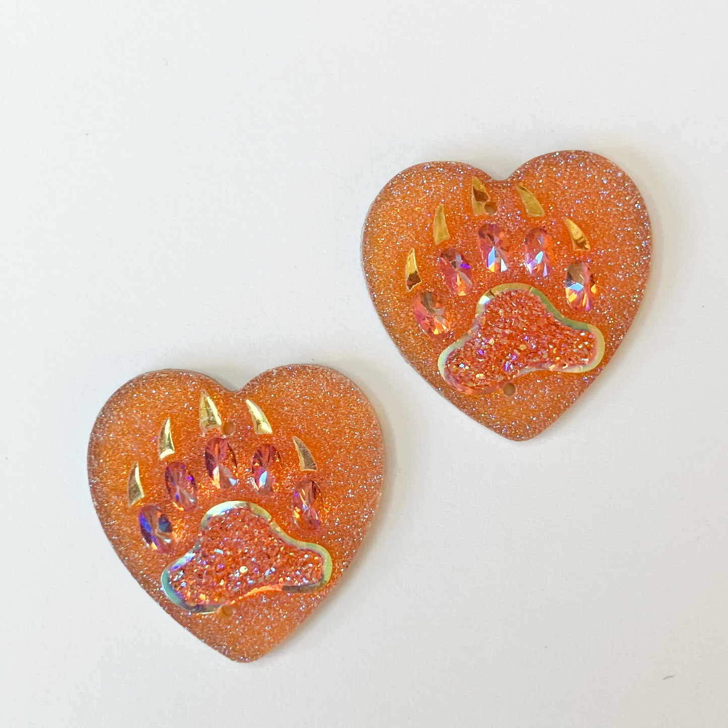 Orange Heart-Shaped Bear Claw Resin Centers - Set of 2
