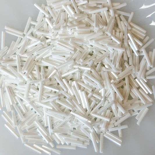 1/2" White Bugle Beads – 50g Pack of Sleek, Elegant Shine